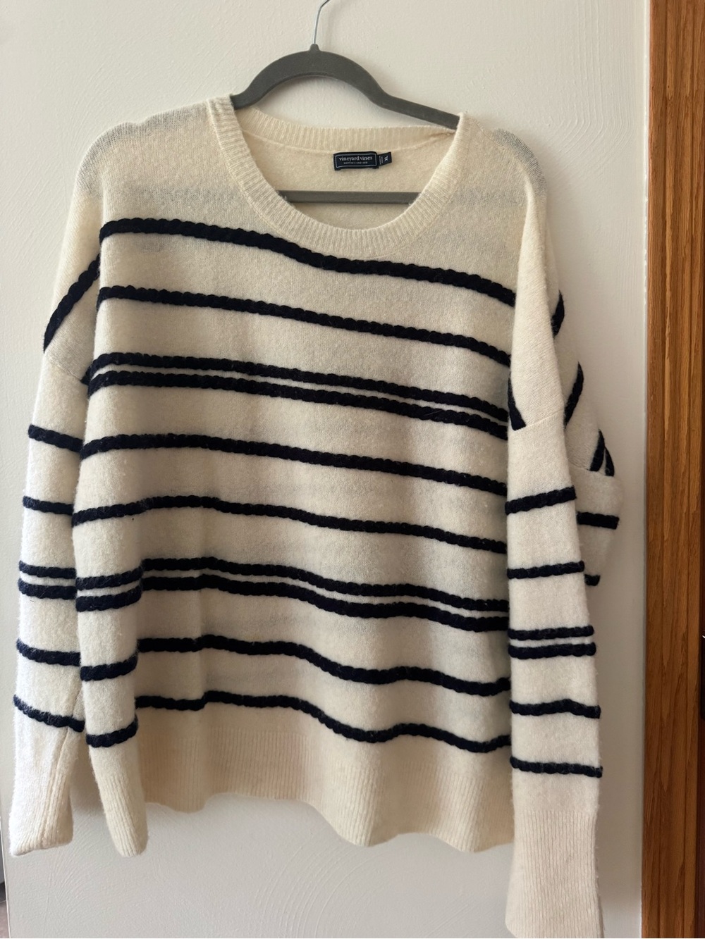 Vineyard Vines Cream Sweater with Black Stripes
